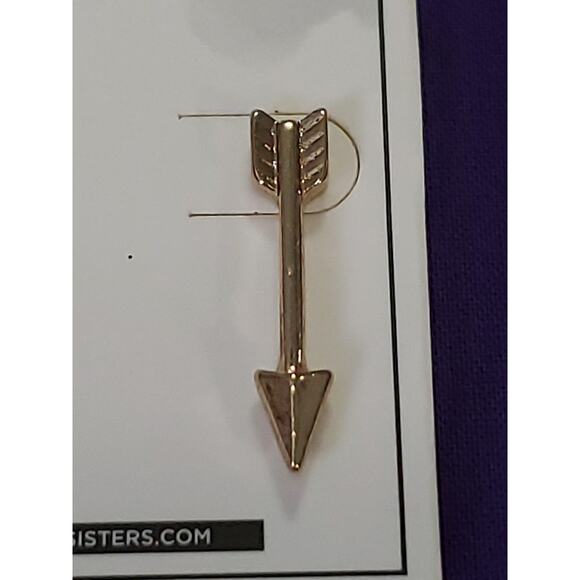 Shiny Yellow Gold Tone Straight Arrow Shaped Drop Earrings Pierced 1" NEW - Picture 4 of 7